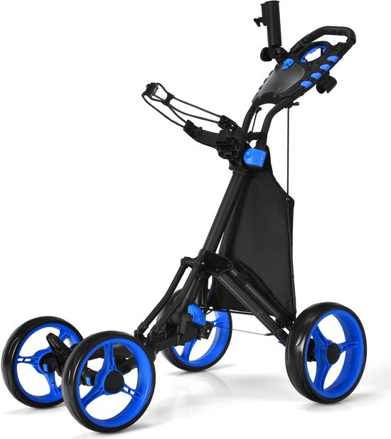 Golftrolley 4-Wiel Trolley - Opvouwbaar Aluminium - Met Parapluhouder - Lichtgewicht Golfcaddy