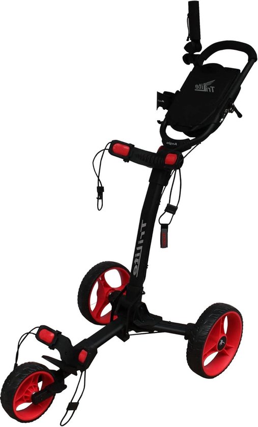 Golftrolley - Golfkar 3 wielen - Golfen - Allrounder - 6477 cm - Zwart rood