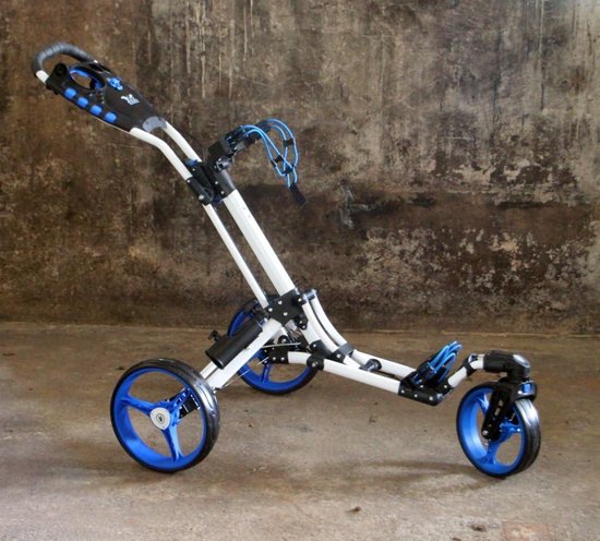 Golftrolley - Golfkar - Golfbaan Gebruik - 360° Spin Voorwiel - 74 x 30 x 30 cm - Blauw Wit