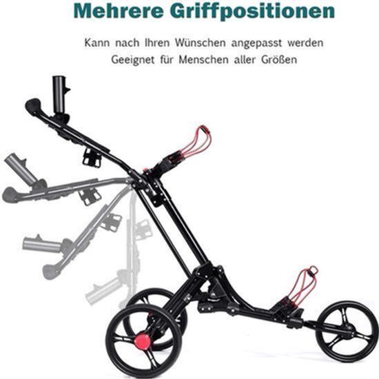 Golftrolley – Golfkar – Golfwagen – Golfcaddy – 3-Wiel Trolley – Aluminium – Inklapbaar met Parapluhouder & T-Stukhouder – Zwart