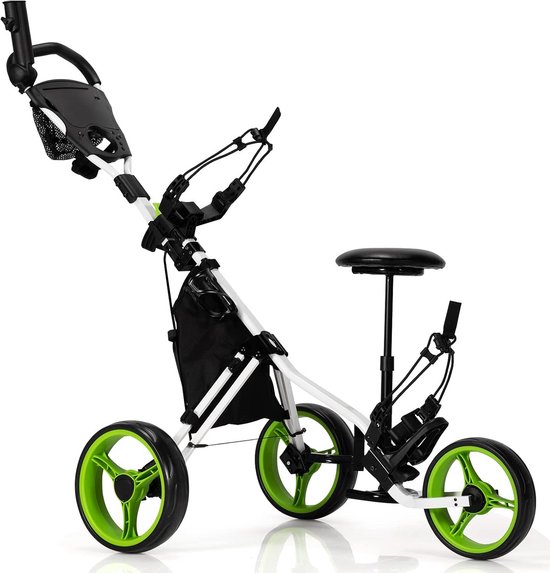 Golftrolley Inklapbaar - Golfwagen Push Cart - Golfen Gemakkelijk Maken - Met Voetrem Parapluhouder - 130 x 75 cm - Groen