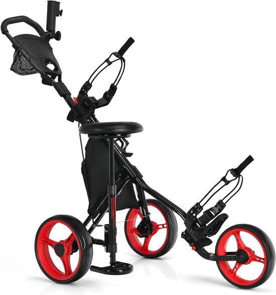 Golftrolley met 3 wielen - Golfkar inklapbaar - Golfspel praktischer maken - Met afneembare zitting