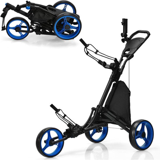 Golftrolley opvouwbaar - Golfkar - Golfen op de baan - Met voetrem - 121 cm hoog - Blauw