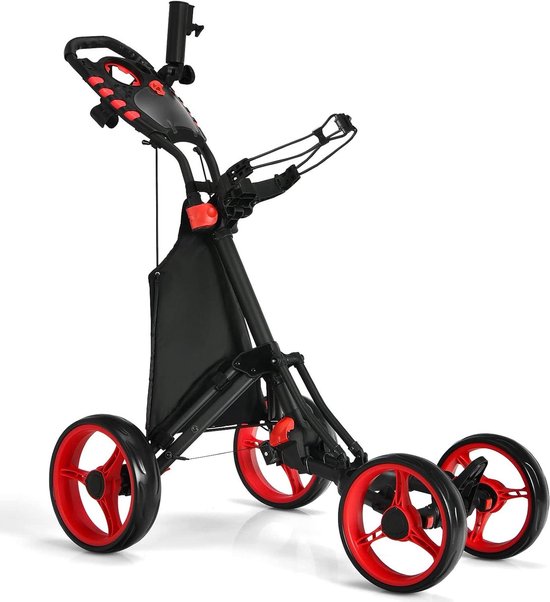Golfwagen Licht - Golfkar Opvouwbaar - Golfen Gemakkelijk - Vier Wielen Robuust - 110 x 65 x 100 cm - Rood van Merkloos