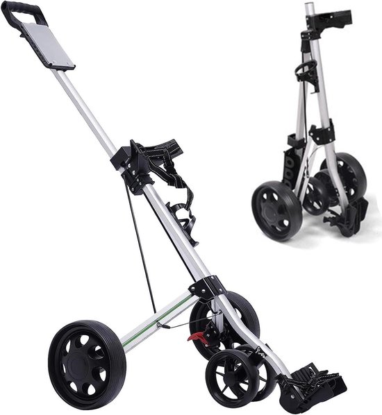 Golfwagen met 3 wielen - Golfkar opvouwbaar - Sportief uitje - Met voetrem - 3 kg lichtgewicht - Zilver Zwart