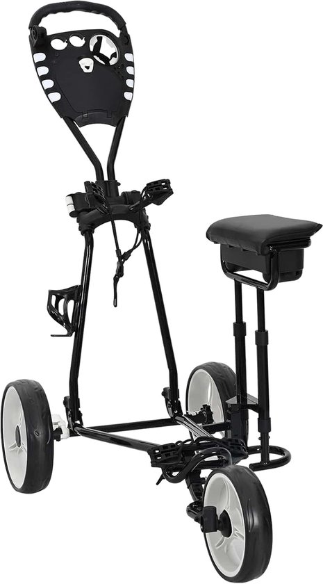 Golfwagen met zitting, inklapbare golftrolley van ijzer, 100 x 60 x 130 cm, met voetrem