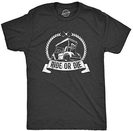 Grappig T-shirt met Golf Cart Voor Mannen - Leuk Geschenk Voor Golfers - Heather Zwart - Maat L van Merkloos