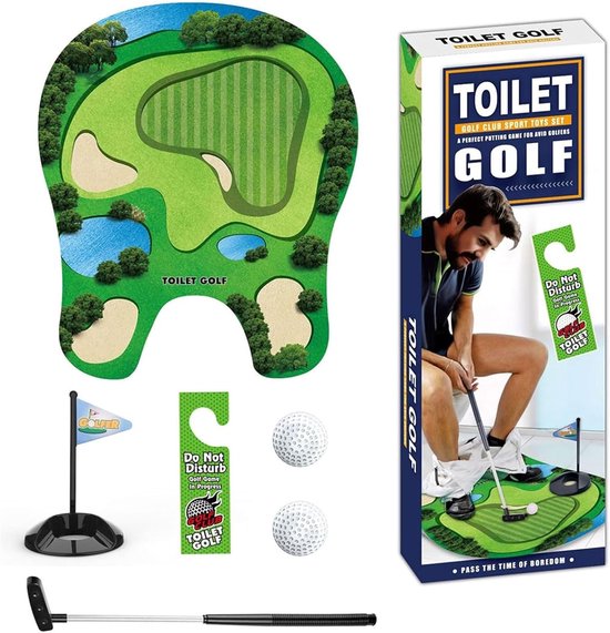 Grappig Wc Golf Cadeau - Complete Mini Golf Set - Inklapbare Clubs & Puttingmat - Origineel Badkamer Spel - Voor Hem, Vrienden-Ideaal Halloween cadeau van Gadgy
