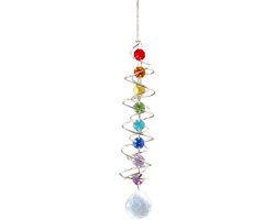 Grote Kristallen Zonnevanger 45 cm met Dubbele Spiraal en Chakra Kralen - Decoratief Windspel voor Binnen en Buiten van Merkloos