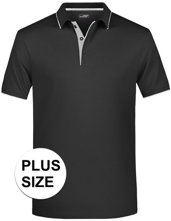 Grote maten polo shirt Golf Pro premium zwart/wit voor heren - Zwarte plus size herenkleding - Werk/zakelijke polo t-shirt 3XL