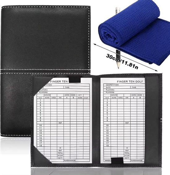 GVOVLVG-europ - Golf scorekaart houder - Leer - Scorekaart omslag met Potlood - Kleur zwart - En extra gratis een speciale handdoek voor aan de golftas.. van GVOVLVG-europ