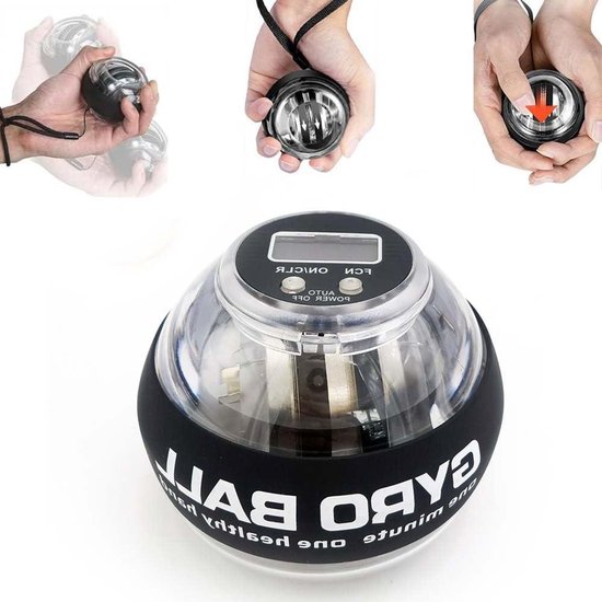 Gyro Bal - Polstrainer Kracht - Onderarm Versterken - Automatische Start Teller - 499 gram - Zwart