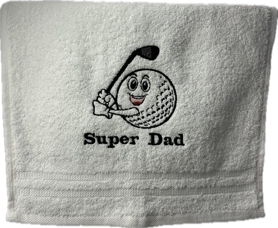 Handdoek wit 100x50 Geborduurd super papa golf-verjaardag-Vaderdag-cadeau van Merkloos