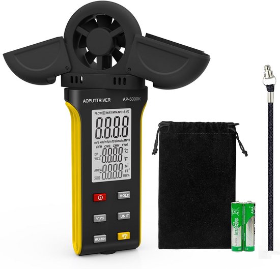 Handheld anemometer met draaibare detector en lichtsensor van Merkloos