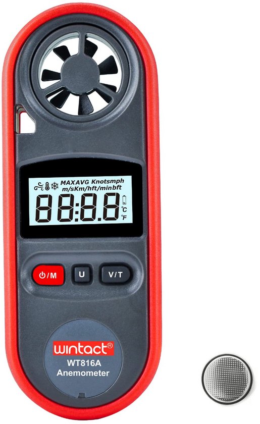 Handmeter Windsnelheid - Windmeter Temperatuurmeter - Weer Meten - Digitaal Afleesbaar - 10.5 cm - Zwart