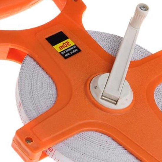 Handslinger Meetlint - Vezelmeethaspel - Buitenmetingen Uitvoeren - Stabiele Spike Fixatie - 50 meter - Geel