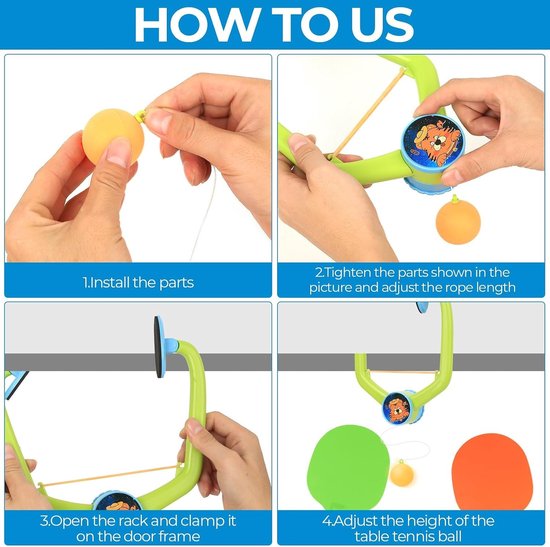 Hanging table tennis set voor de deur, verstelbare ping pong trainer, ideaal voor gezinsplezier en oefeningen met rackets en ballen