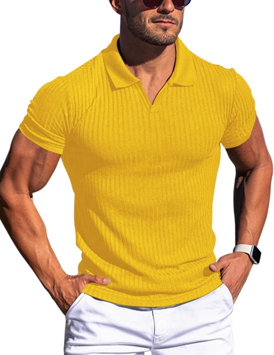 Heren Muscle V-Hals Polo Shirts Slim Fit Korte Lange Mouwen Katoen Golf T-Shirts Ribgebreide Zachte Tops van Merkloos