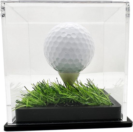 HH-GOLF Duidelijke Acryl Golfbal Display Case, Golfbal Showcase voor gat in één bal, Transparante Enkele Golfbal Display Case met Gras Base (Golf Ball Display)