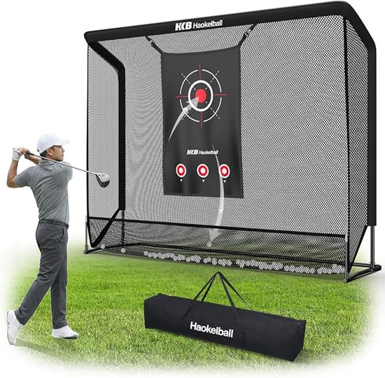 HOERFURIY golf oefennet 10×8FT, slagnet met balterugvoer – geschikt voor binnen en buiten, simulator kooi met zijwanden en slagscherm