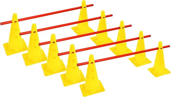 Hordenset Kegels - Trainingsmateriaal Sport - Coördinatie Verbeteren - Multifunctionele Standen - 38 cm Hoog - Geel
