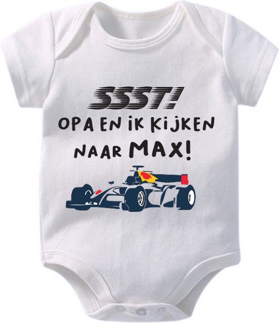 Hospitrix Baby Rompertje met Tekst "SSST! Opa en ik kijken MAX - Maat L - 6-12 maanden - 74/80 - Korte Mouw - Cadeau - Zwangerschap - Aankondiging - Romper van Hospitrix