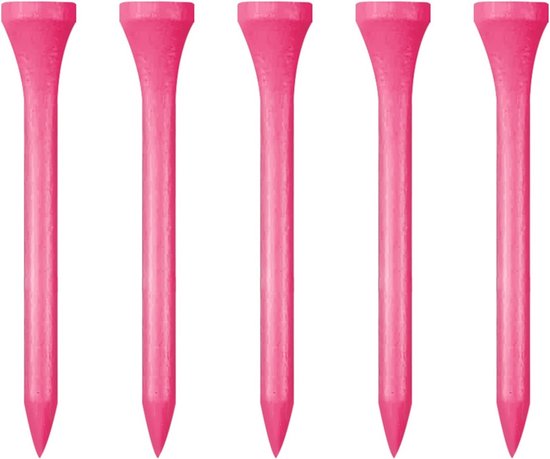 Houten Golf Tees 2-3/4 inch - 100 Stuks, Lange Golf Tees voor Precisie en Duurzaamheid (Roze, 70mm)
