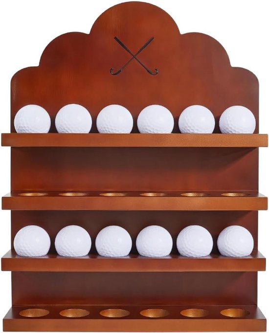 Houten Golfbal Presentatiestandaard voor 24 Ballen, Wandmontage, Opberg Organizer voor Thuis en Kantoor, Golfdecoratie en Clubpresentatie, 400 x 300 x 6,5 cm