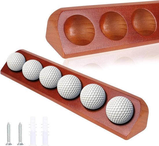 Houten Golfbal Stand met 6 Gaten voor Wanddecoratie - Ideaal voor Desk en Studio's, Inclusief Verborgen Schroeven van Merkloos