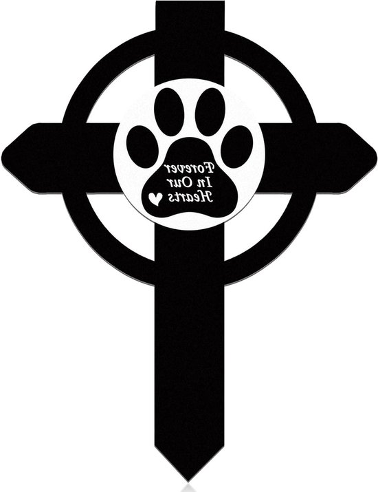 Huisdier Graf Marker - Gedenksteen Hond - Tuin Decoratie - Metalen Kruis Design - 29 x 22.5 cm - Zwart