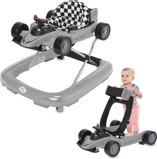 ib style® Loopstoel Babywalker - Baby Loopwagen - Looptrainer - 2-in-1 Racer - Hoogte verstelbaar - Met Geluidseffecten - Little Speedster - Grijs van ib style®