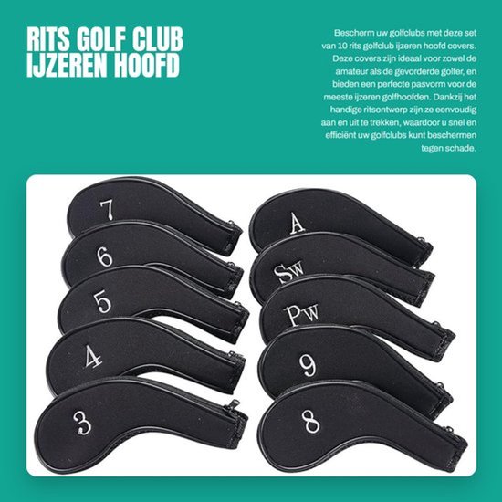 Ijzeren Covers Set van 10 - Golfclub Covers - Hoofddeksels - Identificatiecijfers - Schokbestendig - Perfecte Pasvorm - Golfclubcovers