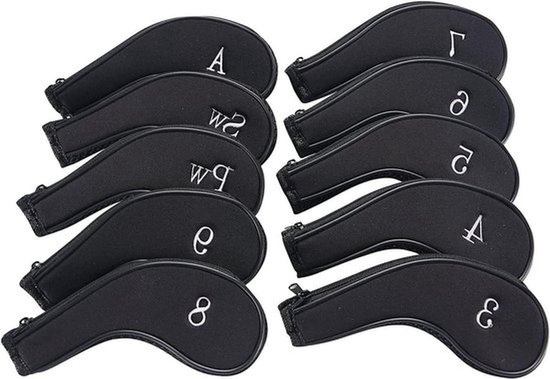 Ijzeren Hoofd Covers - Golf Club - 10 Pack - Zwart - Ijzeren Covers.