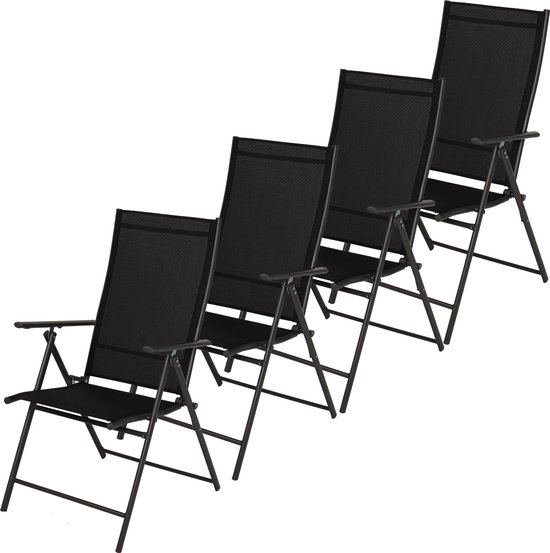 Infinity Goods Tuinstoel - 4 Stuks - 7 Verstelbare Standen - Inklapbaar - Tuin of Balkon - Weerbestendig - Textileen - Zwart van Infinity Goods