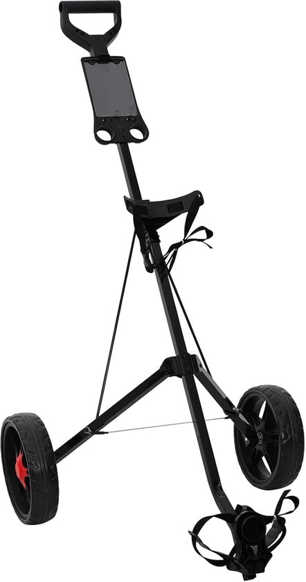 Inklapbaar, golfwagen van ijzer met kogellagerwielen, robuuste trolley voor golftassen, zwart, 66 x 65 x 112 cm
