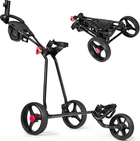 Inklapbare Golf Trolley met 3 Wielen, Verstelbaar Handvat en Rem van Merkloos