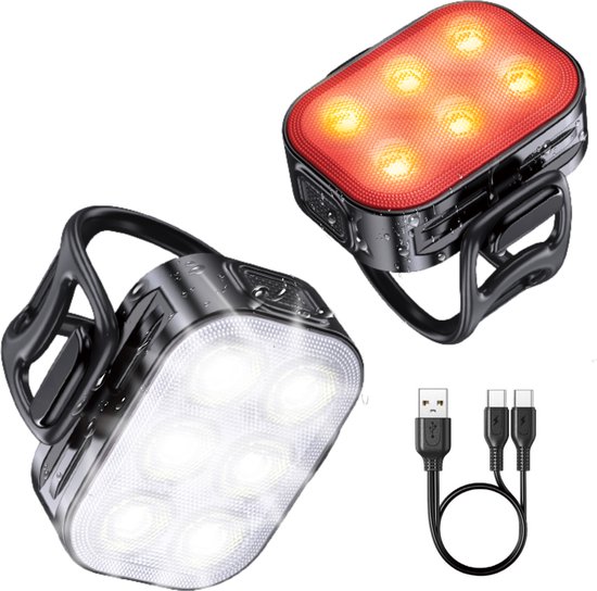 Inlustro LED Fietslamp Set - Voorlicht / Achterlicht - Fietslampjes Rood en Wit - Fietslicht Koplamp - Waterdicht / USB Oplaadbaar van Merkloos