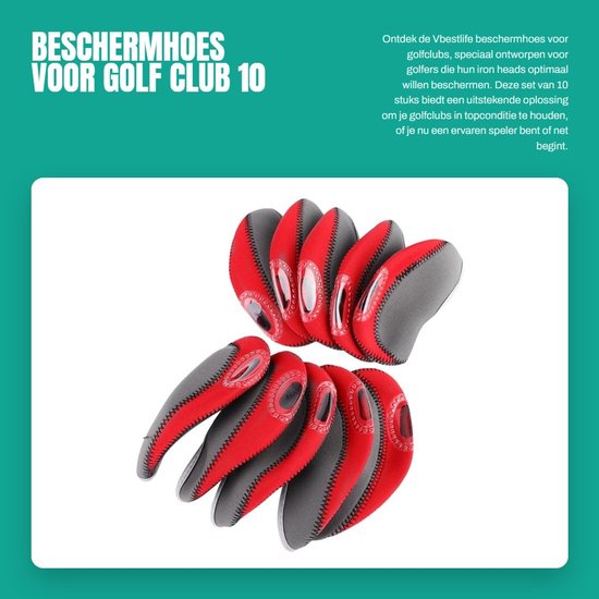 Inovra- Beschermhoes 10 Stuks - Golf Club Hoes - Iron Heads - Zwart/Blauw/Rood - Lichtgewicht - Materiaal: Kunststof - Golfclubhoes