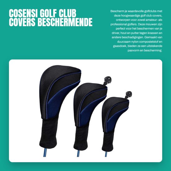 Inovra- Golfclub Covers Set van 3 - Beschermende Mouw - Nylon Composietstof - Blauw - Lichtgewicht - Afmetingen 31 x 13 cm - Golfclub Hoes