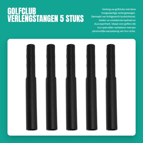 Inovra- Golfclub Verlengstangen Lichtgewicht - 5 Stuks - Koolstofvezel - Draagbaar - Push-in Design - Corrosiebestendig - Golfclub Verlengstukken
