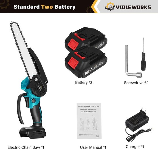 IPtrading Mini kettingzaag met 2 Accus - Snoeizaag Bladlengte 20 cm - Geschikt voor Makita Accu - Takkenzaag van Iptrading