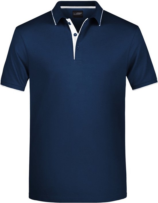 James & Nicholson Poloshirt - Golf Pro premium - navy/wit - katoen - voor heren M van James & Nicholson
