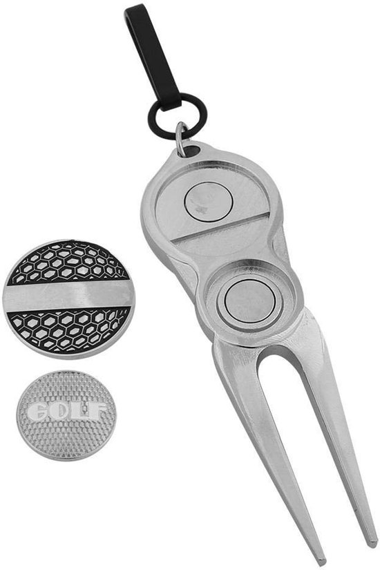 JHUBERS- Divot Tool - Metalen Golf Reparatiefork - Golfbal Accessoire - Antislip Grip - Inclusief Magnetische Ball Markers - Compact en Duurzaam - Golf Gereedschap van Jhubers