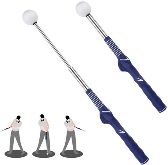 KARZO - Intrekbare golftrainingshulp, praktische swingtrainer, draagbare golfgriptrainingshulp, uitrekbare golfuitlijnstokken voor indoortraining, warming-up, tempo, chippen, slaan en training (blauw)
