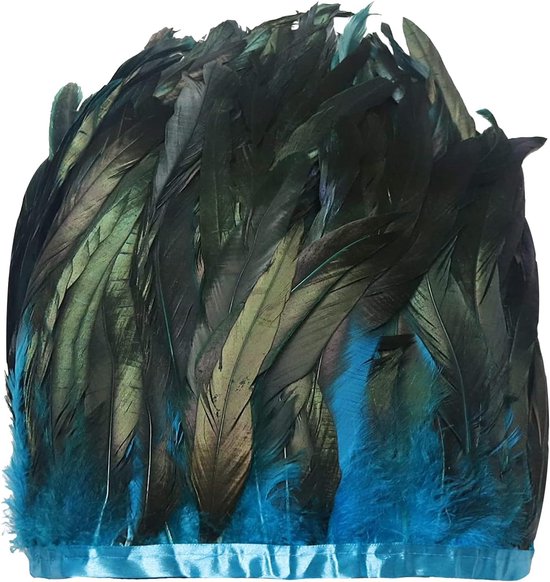 keland 1 meter lang en 23 cm breed haan veerboord veren franjes trim DIY veer cape sjaal rok Halloween kostuums decoratie (A-blauw)