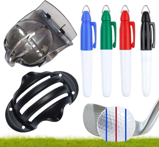Killogood Zes golfbalmarkers - golfbalsjablonen - golfbalmarkeergereedschap met markers - drielijnsklemmen en golfbalrichthulpmiddelen (voor golfliefhebbers). van Merkloos