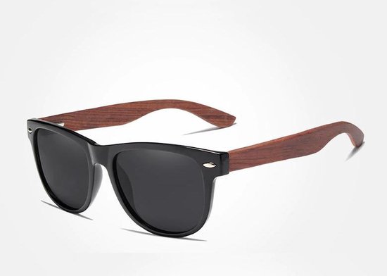 KingSeven - Black Wayfayer Bamboo UV400 en Polarisatie filter - Zonnebril Heren van Kingseven