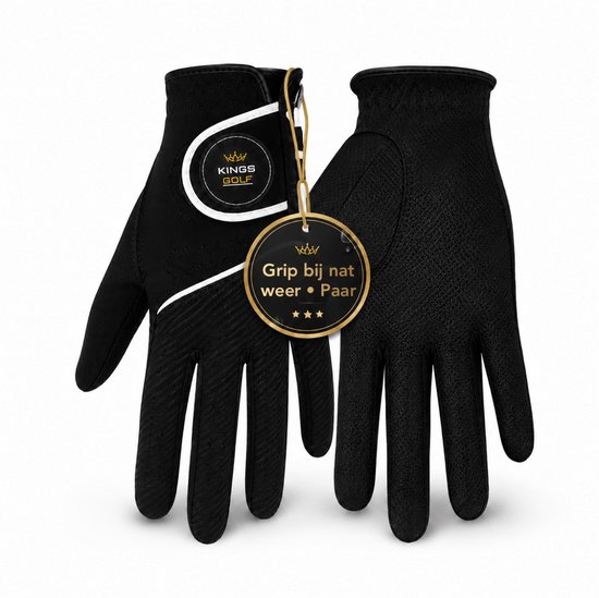 KingsGolf Regen Golfhandschoenen L - Paar Golfhandschoenen voor Nat Weer - Microfiber Grip Palm - QuickDry Ademend Materiaal - Zwart