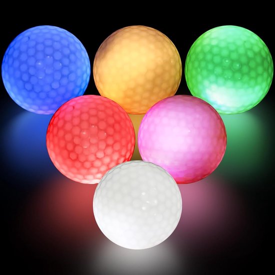Kleurige lichtgevende golfballen voor nachttraining - 6 stuks oplichtende LED-golfballen voor extra zichtbaarheid en plezier van Merkloos