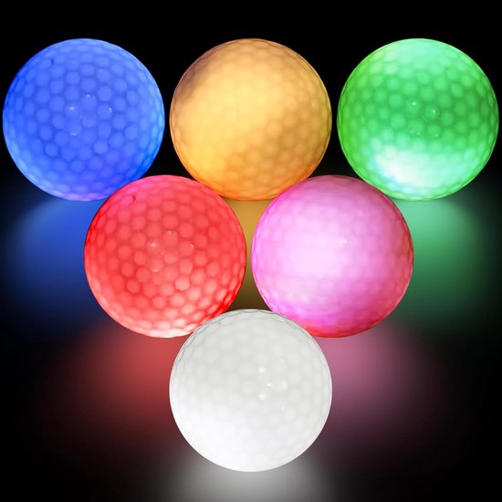 Kleurrijke Light Up Golfballen 6 Stuks - Oplichtende Golfballen - Flashing Glowing - Voor Nachttraining - ShopVlot